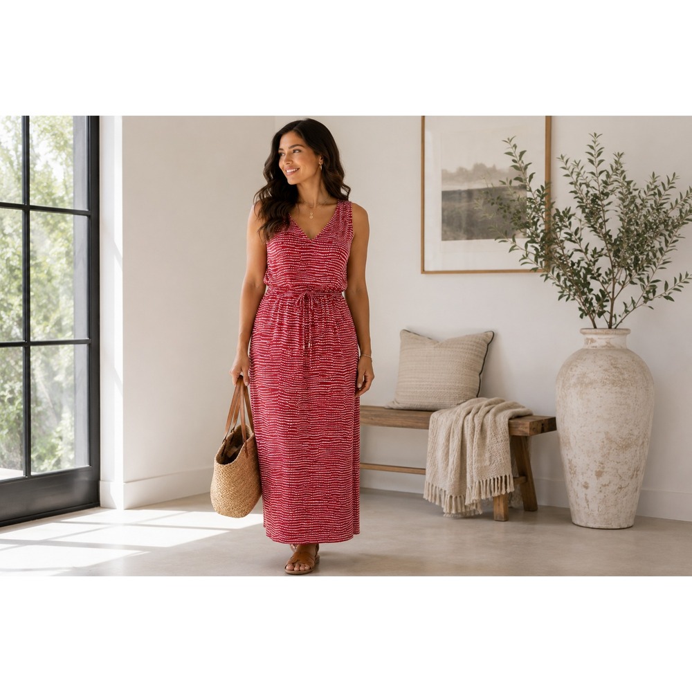 Halogen Women's Red Sleeveless Maxi Dress Sweetheart Neck Drawstring Waist S